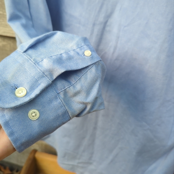 Enro Pebble Cloth Shirt Men's 17 34-35 Fit Non Iron Button Up Blue Long Sleeve - Picture 3 of 7